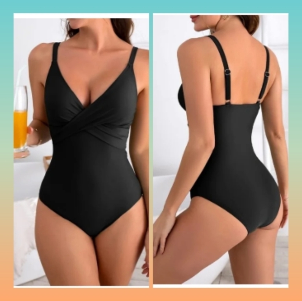 B2prity One Piece Swimsuits Tummy Control Front Cross Slimming V-Neck Si…